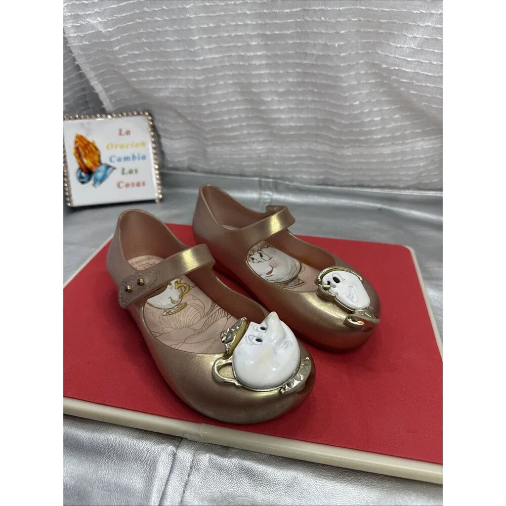 (B) Mini Melissa Toddler Girl's Beauty & Beast Rose Gold Mary jane Shoes Size 11